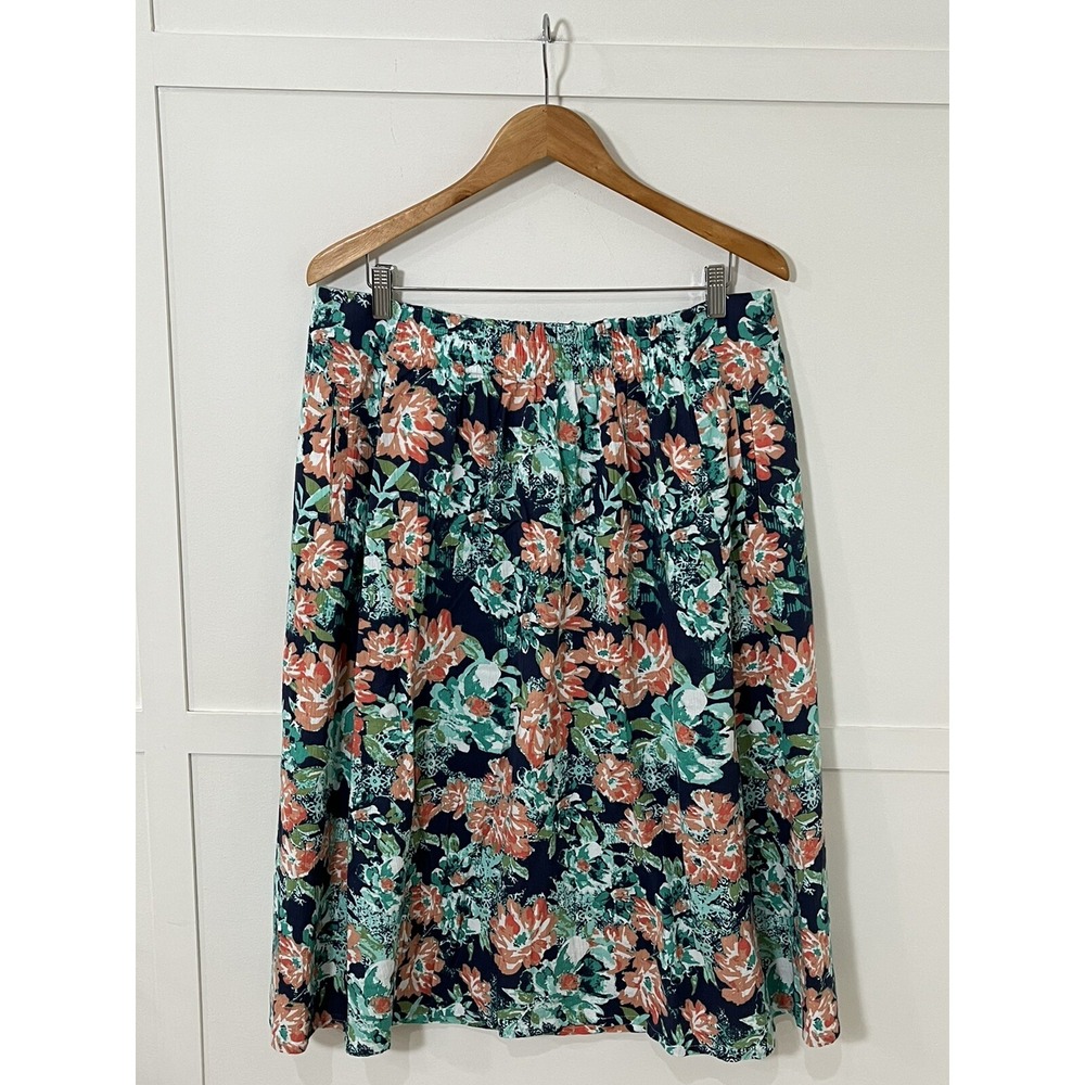 NEW! Coldwater Creek Floral Poplin Midi Skirt Sz Large Petite Pull on Cottage